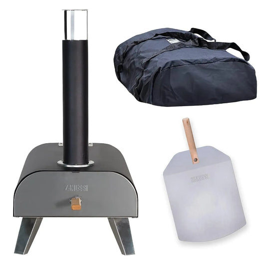Elektrischer Pizzaofen, 30,5 cm, Zanussi ZPO1BPC, tragbar, Outdoor, Grill, Edelstahl, Schwarz, faltbare Beine, Grillofen und Räucherofen