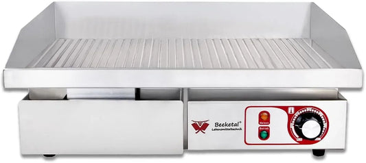 Fettauffangbehälter, 550 x 350 mm, 3000 W, 50 bis 300 °C, Grill, Thermostat, Edelstahl