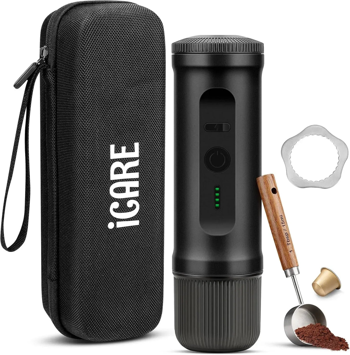 Kaffeemaschine, ICARE, tragbar, Schwarz, Kaffeebereiter, Tragbare Kaffeemaschine mit Akku
