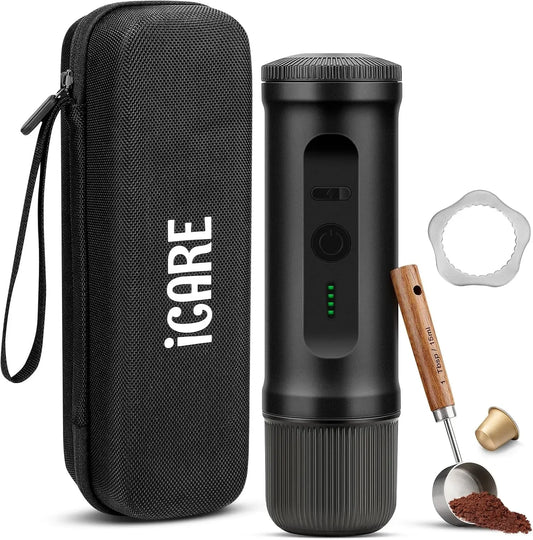 Kaffeemaschine, ICARE, tragbar, Schwarz, Kaffeebereiter, Tragbare Kaffeemaschine mit Akku