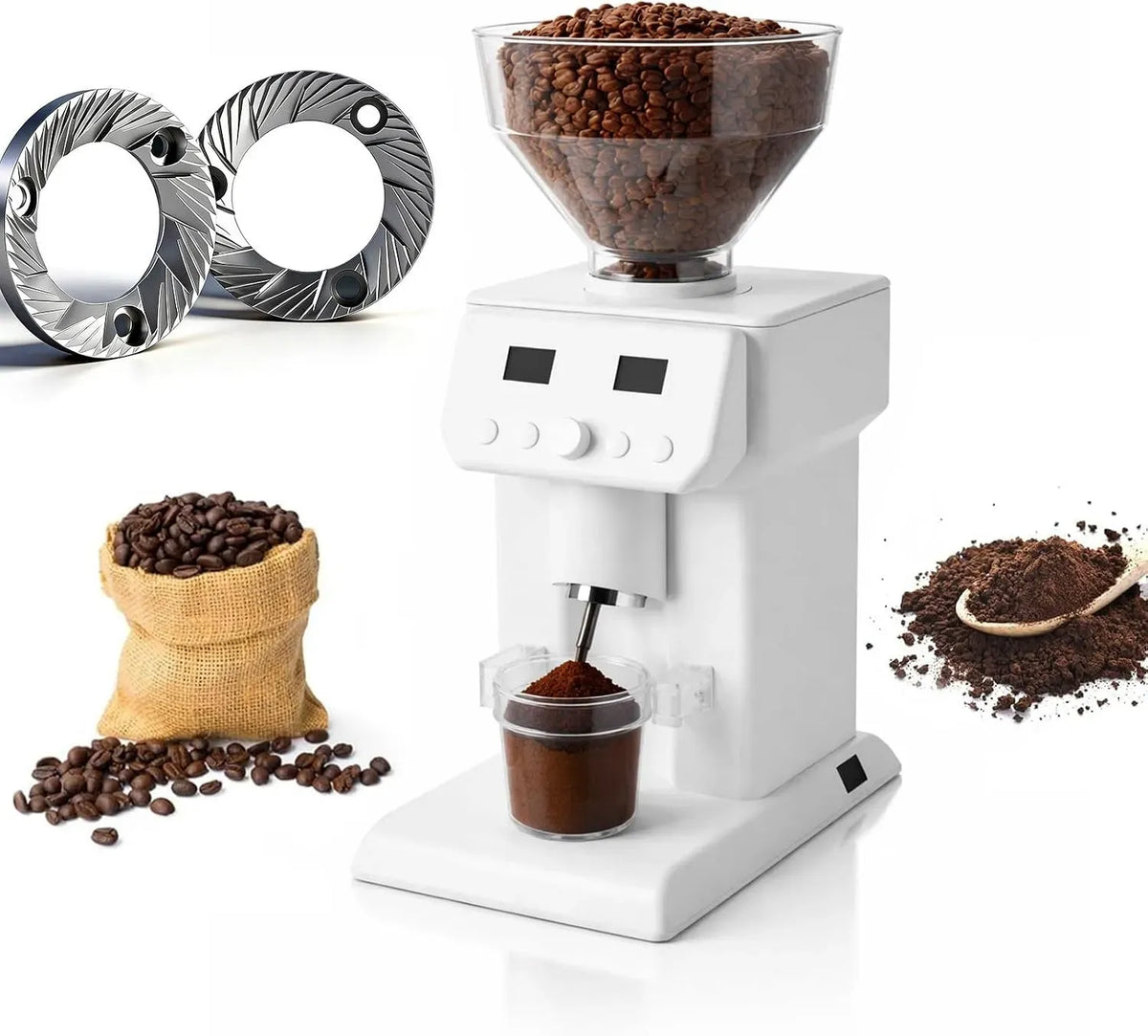 120-Mahlgradeinstellungen Bohnenbehälter, Mühle, Kaffeebohnenmühle, 500 g, Timer, Kaffeemühle