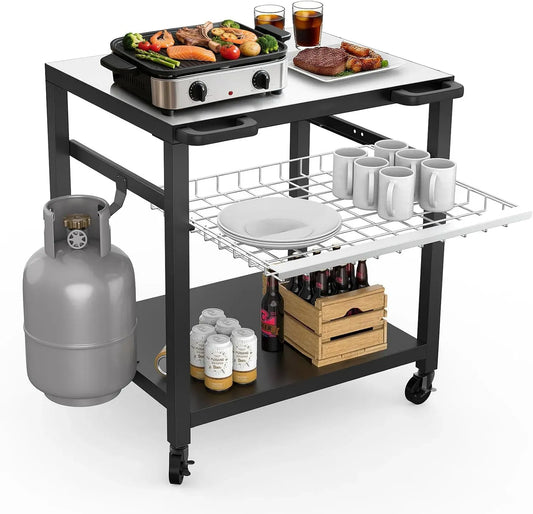 Elektrischer Pizzaofen, 76,2 x 61 cm, NUUK, Outdoor, Grill, Edelstahl, Grillwagen für den Außenbereich, Edelstahlplatte und Schiebeschublade