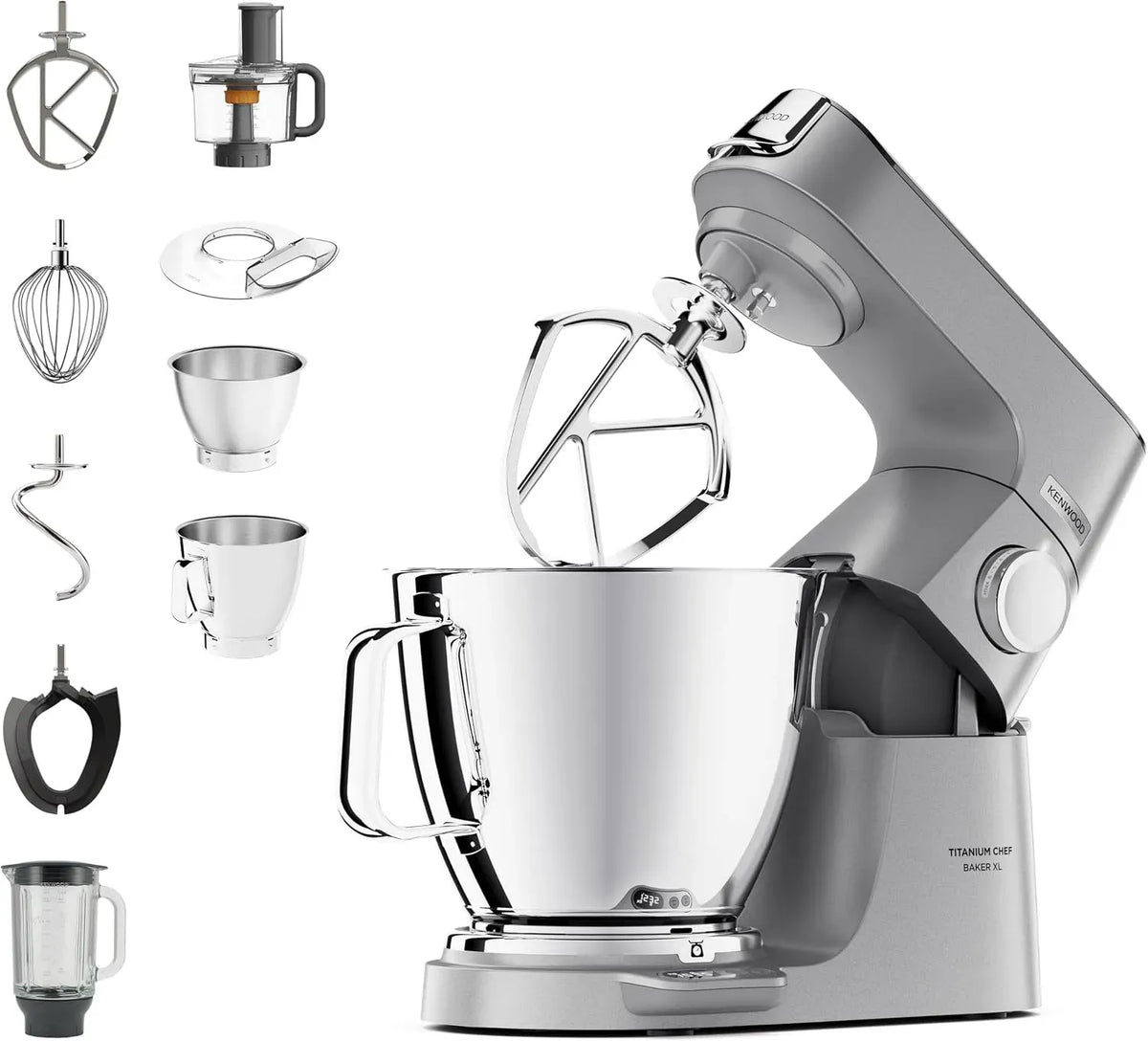 Kenwood KVL85.424SI 4-teiligem Küchenmaschine, 7 L, 1200 W, Gebäck, Silber, 7 L und 5L Rührschüssel