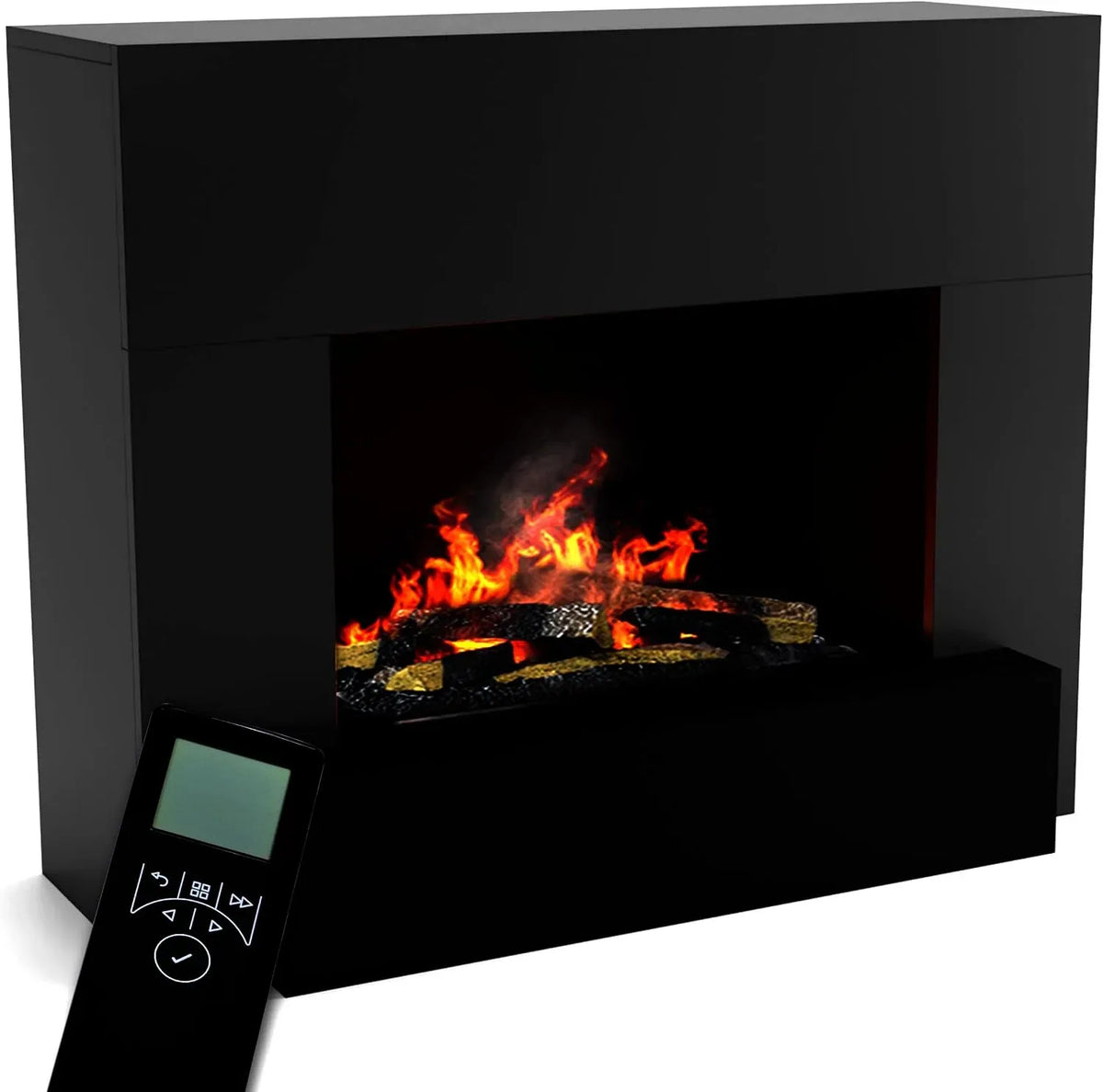 3D-Flammen Kamin, elektrischer Kamin, 110x90x45 cm, 3D-Optik, Dampf, Schwarz, Holz, GLOW FIRE