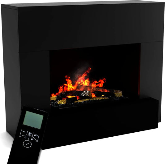 3D-Flammen Kamin, elektrischer Kamin, 110x90x45 cm, 3D-Optik, Dampf, Schwarz, Holz, GLOW FIRE