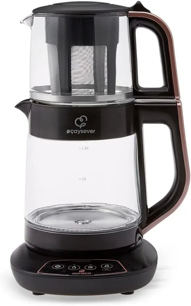 Wasserkocher, 0,8 L, 1700 W, Karaca 3-in-1, großer Wassertank, 0,8L Glasteekanne, BPA-freing, 1,5 L