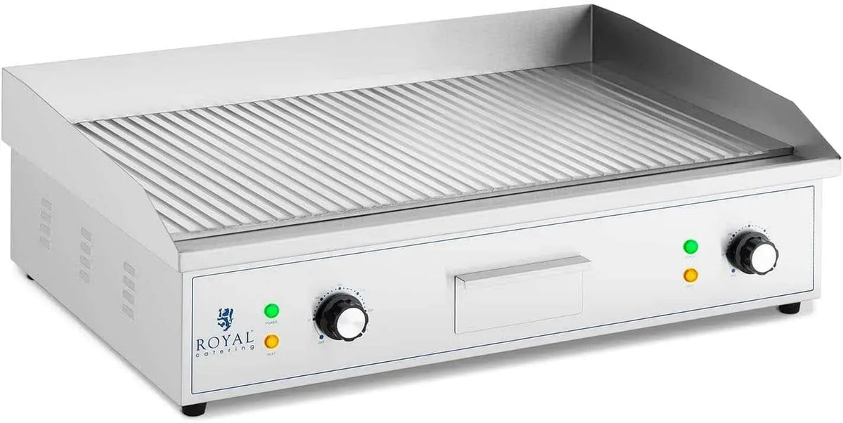 RCPG 51 Griddleplatte Bratplatte Griddleplatte elektrisch, 4.400 W, Royal Catering Doppel Elektro Grillplatte 700 x 400 mm gerillt