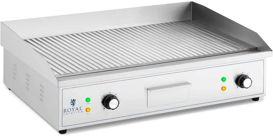 RCPG 51 Griddleplatte Bratplatte Griddleplatte elektrisch, 4.400 W, Royal Catering Doppel Elektro Grillplatte 700 x 400 mm gerillt