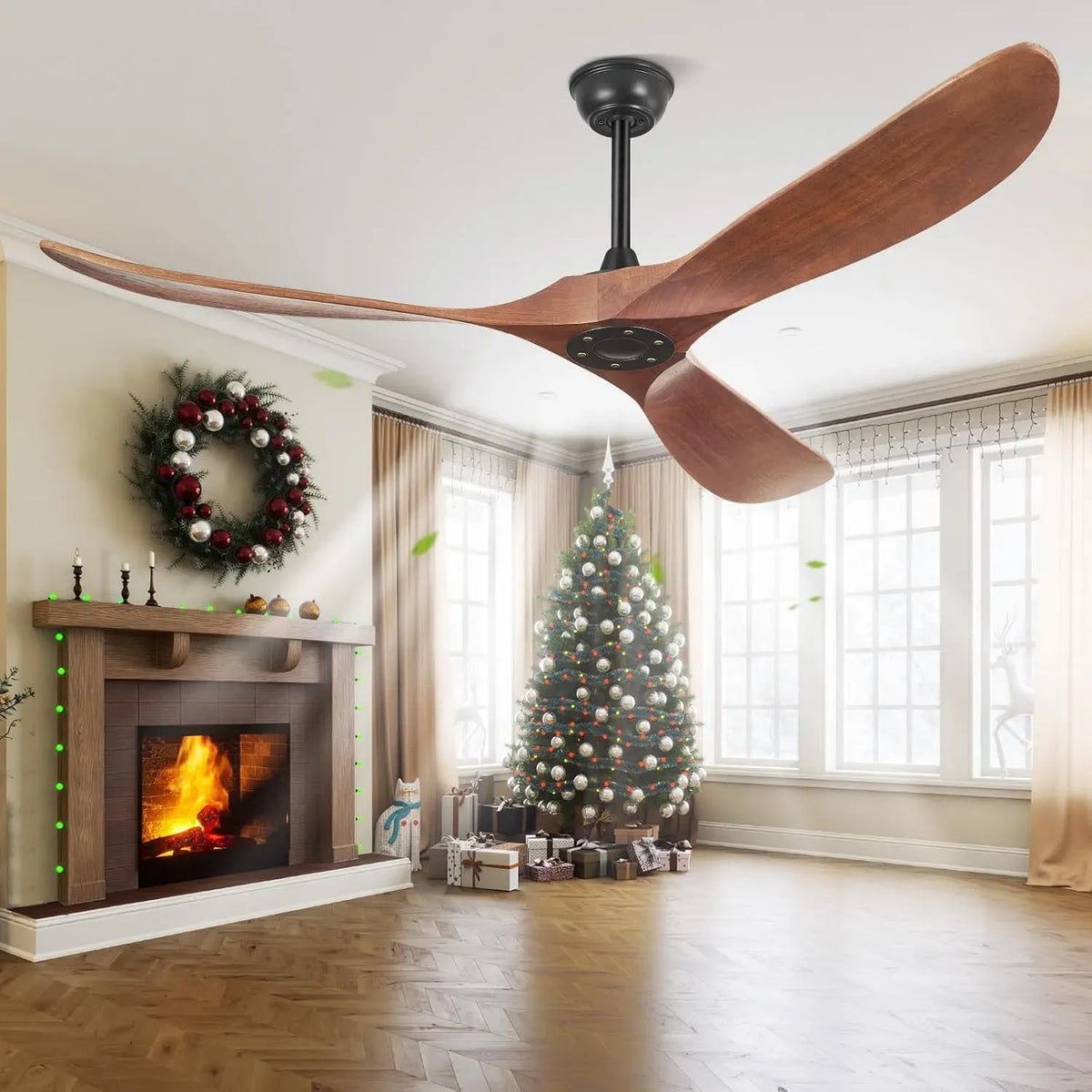 Ventilator, 132.1 cm, Outdoor, Timer, Silent DC Motor, 3 Downrods, 3 Massivholzflügel