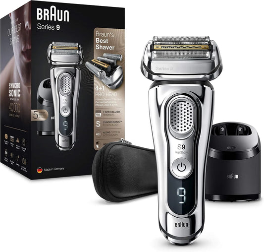 Braun Series 9 9395cc Elektrorasierer, Ladestation, Ledertasche, für Herren